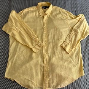 Ralph Lauren mens big and tall yellow cotton herringbone woven shirt. Size 18
